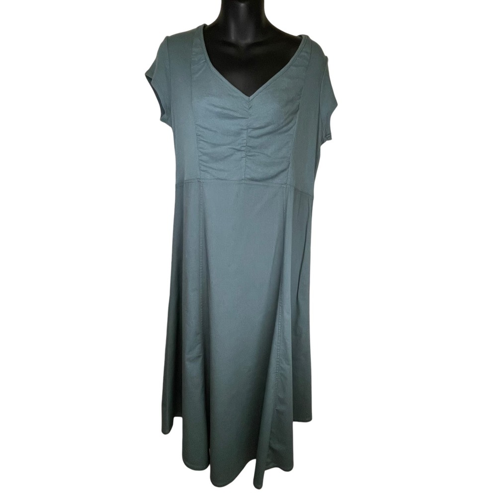 Nurture V Neck Olive Green Dual Texture‎ Lagenlook Maxi Dress Size Large NEW